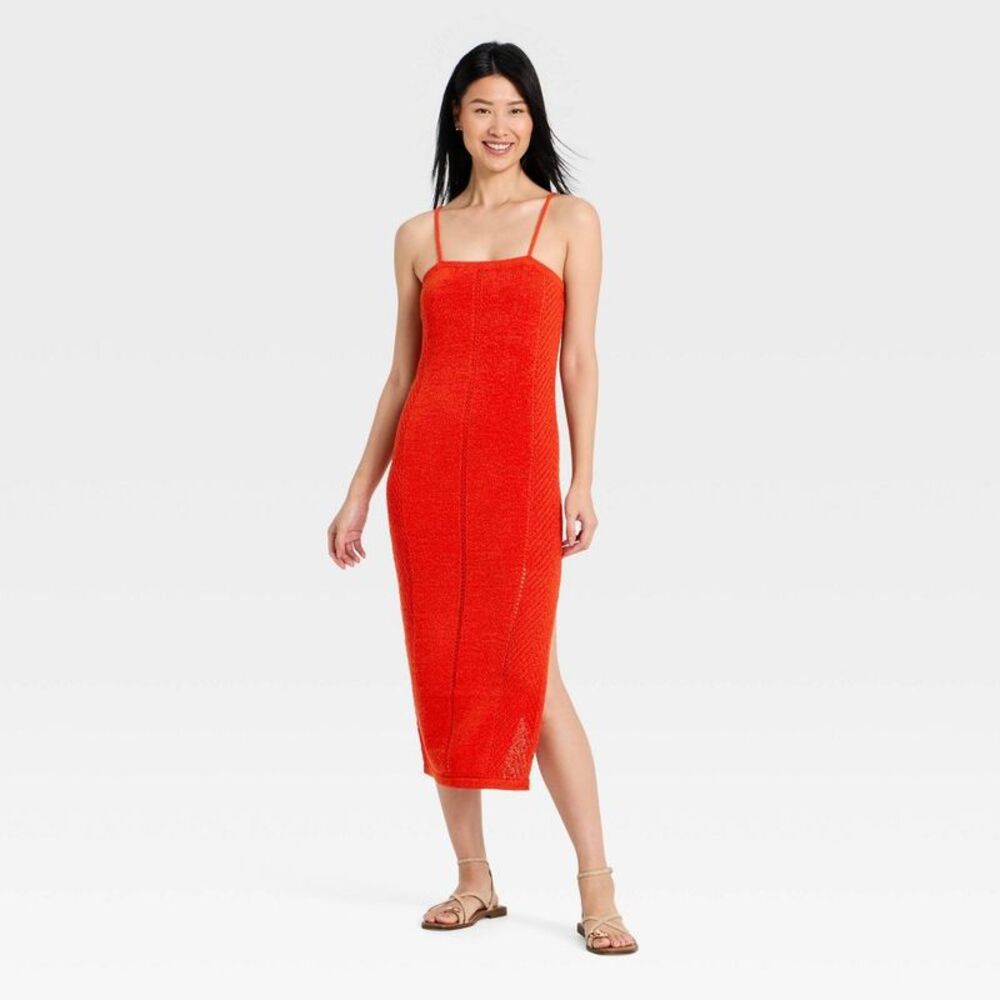 Women's Midi Tape Yarn Sweater Dress - A New Day Red XL